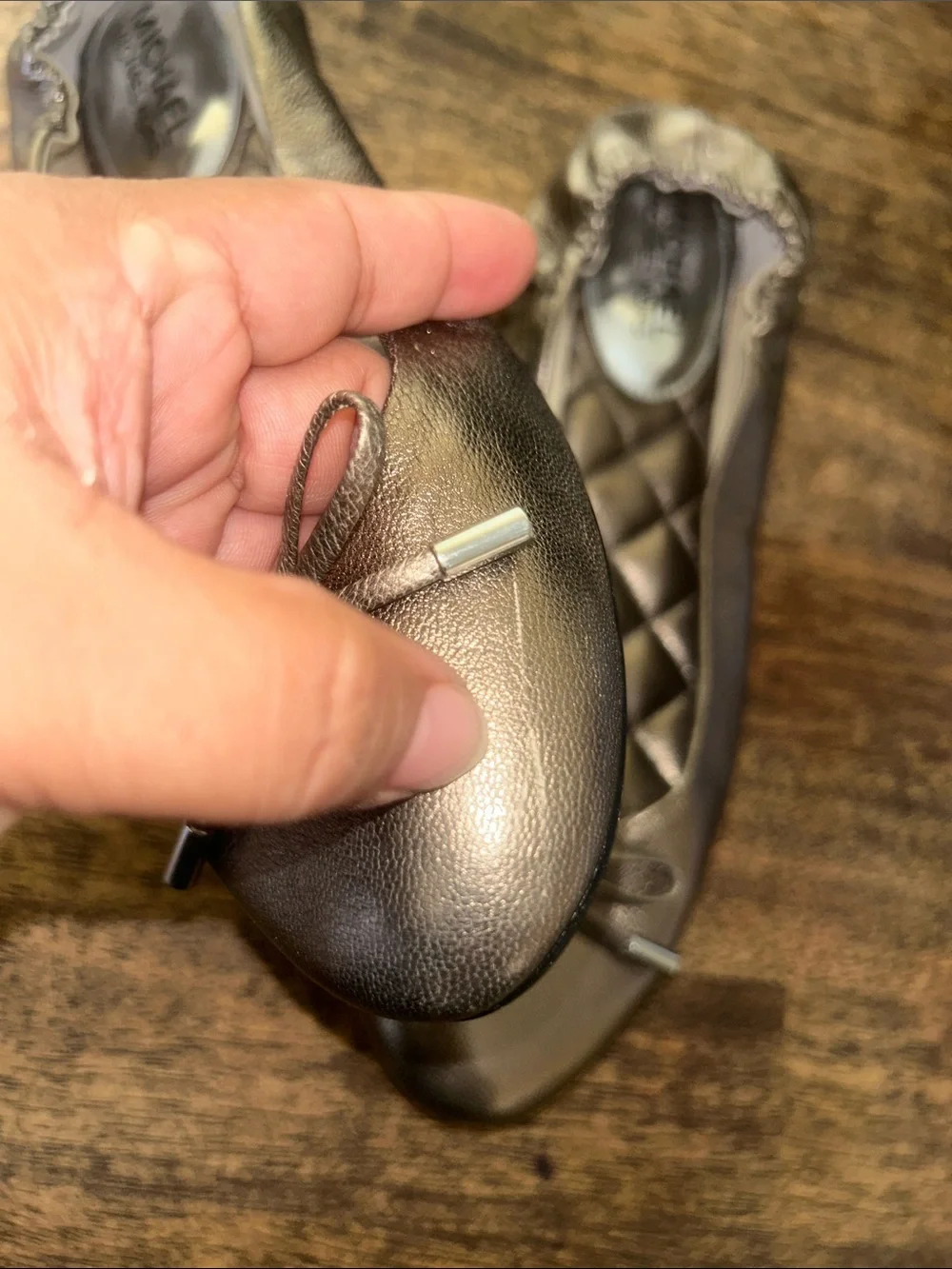 Michael Kors Metallic Pewter Quilted Ballet Flats